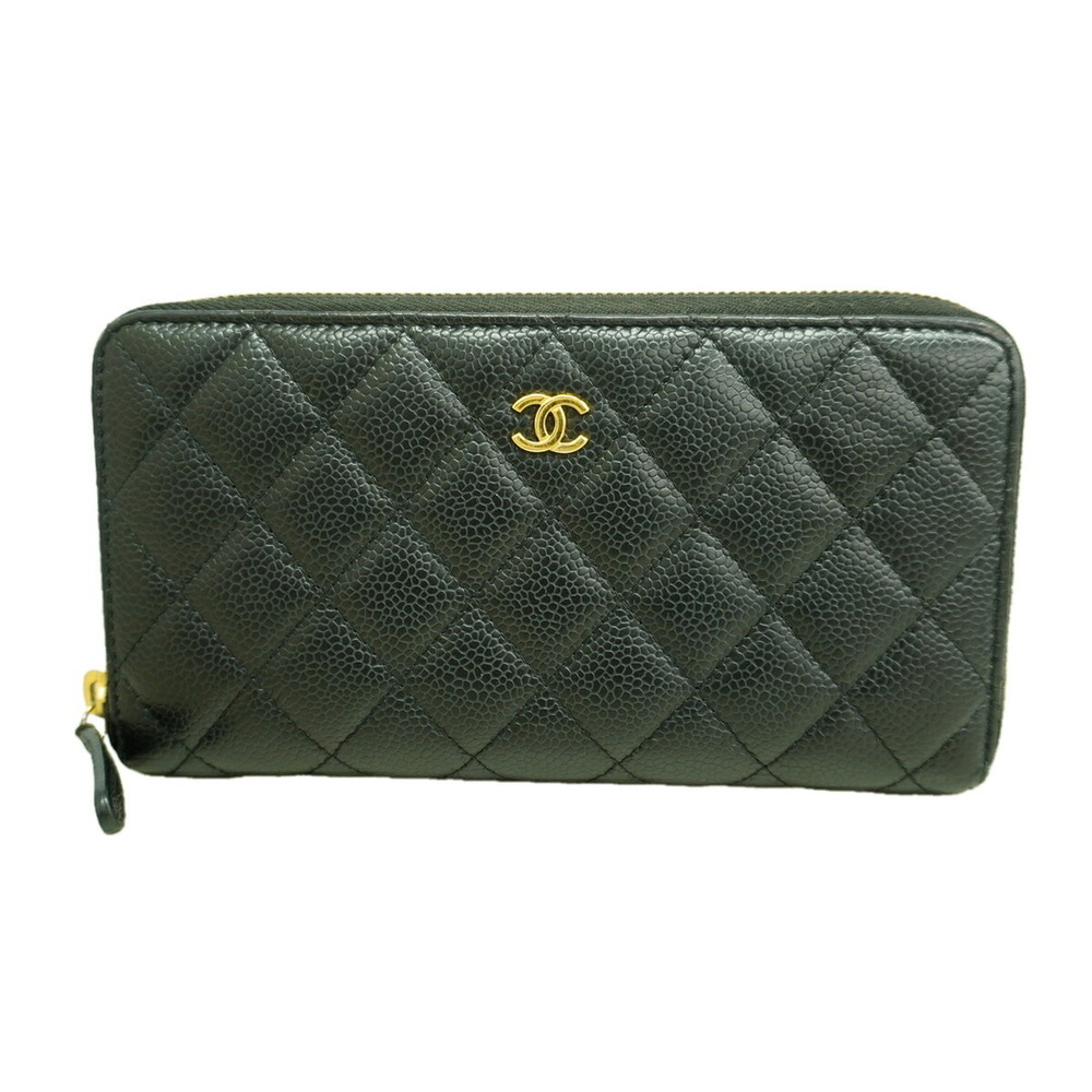 Chanel Matelassé Long Wallet, Caviar Leather, Black, Women's